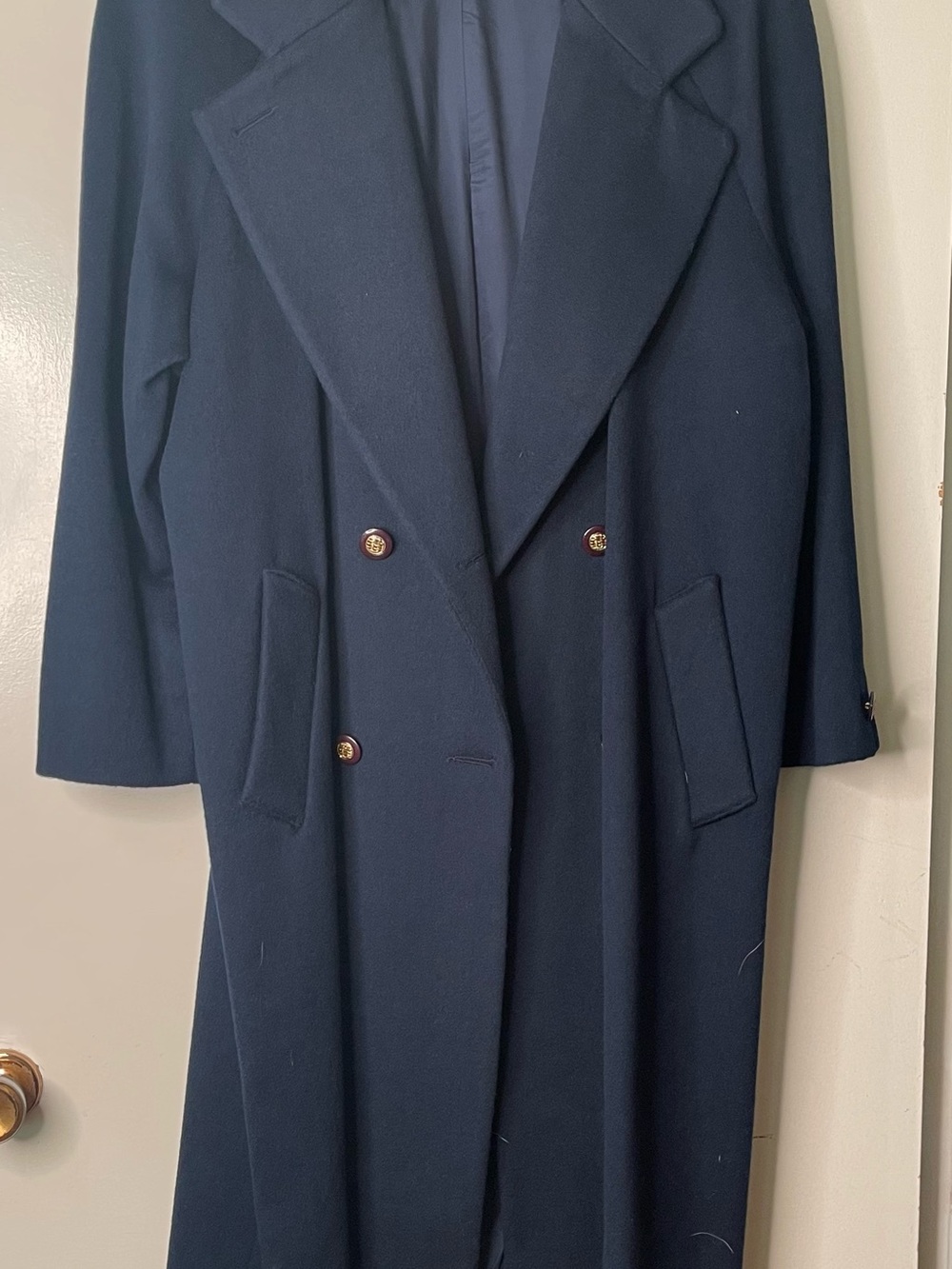Worthington Navy Double-Breasted Pea Coat with Gold Buttons